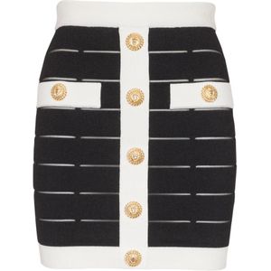 Balmain Tweekleurige gebreide rok met knopen , Black , Dames , Maat: XS