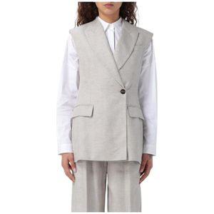 Brunello Cucinelli, Dames, Jassen, Grijs, Maat: 2XS Linnen,