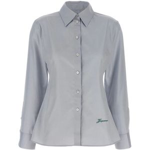 Jacquemus - Blauw - Blouse - Katoen - Knoopsluiting, Opgestikte Zak, Lange Mouwen, Cutout Detail
