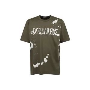 Dsquared2 Logo Printed Crewneck T-Shirt Groen , Green , Heren , Maat: L