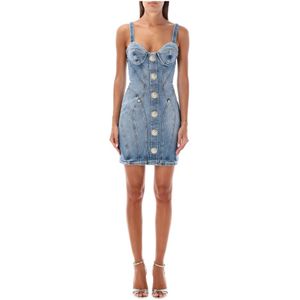 Balmain Lichtblauwe Denim Bustier Jurk , Blue , Dames , Maat: S