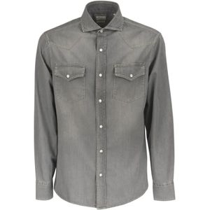 Brunello Cucinelli, Heren, Overhemden, Grijs, Maat: S Denim,