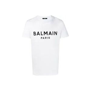 Balmain Eco-ontworpen T-shirt met logo print , White , Heren , Maat: L