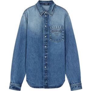 Versace, Heren, Overhemden, Blauw, Maat: L Denim,