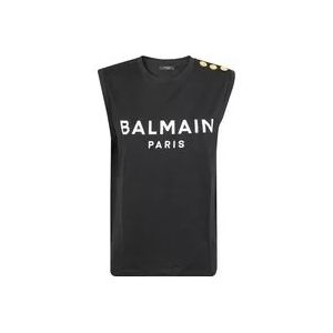Balmain Print Tank Top , Black , Dames , Maat: L
