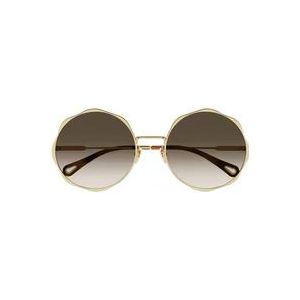 Chloé Stijlvolle zonnebril met metalen frame , Yellow , Dames , Maat: ONE Size