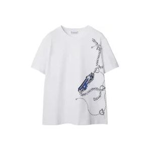 Burberry Handgeschilderde Kunst Witte T-shirts , White , Dames , Maat: XS