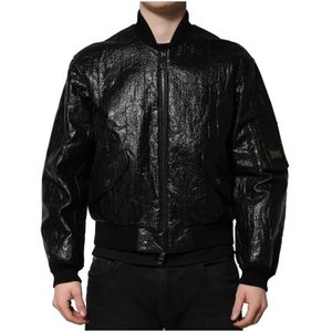 Dolce & Gabbana - Zwarte Logo Plaque Bomber Jas - Heren - Nylon