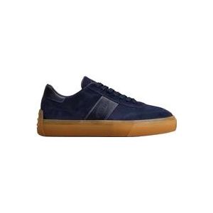 Tod's Blauwe Suède Sneakers met Leren Applicaties , Blue , Heren , Maat: 43 EU