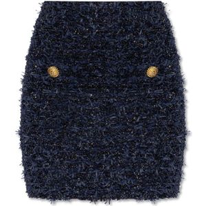 Balmain Tweed rok met lurex draad , Blue , Dames , Maat: S