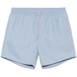 Brunello Cucinelli - Logo-Geborduurde Zwemshorts - Zwembroek - Lichtblauw - Nylon, Elastische Tailleband met Trekkoord