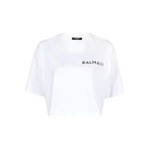 Balmain Cropped T-Shirt , White , Dames , Maat: L