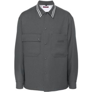 Gucci Grijze Logo Patch Shirt Jas , Gray , Heren , Maat: L