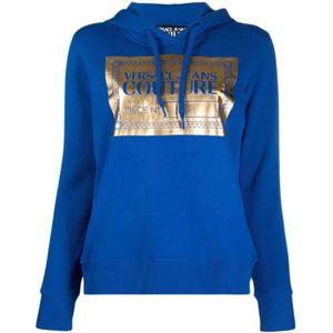 Versace Jeans Couture, Dames, Sweatshirts & Hoodies, Blauw, Maat: 2XS Katoen,