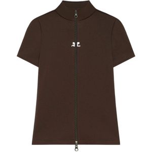 Courrèges, Dames, Tops, Bruin, Maat: S Poliester,