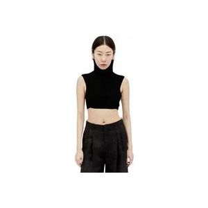 Chloé Wool Knit High-Neck Crop Top , Black , Dames , Maat: XS