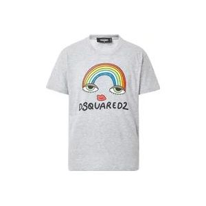 Dsquared2 Regenboog-Print T-Shirt, Regular Fit , Gray , Heren , Maat: L