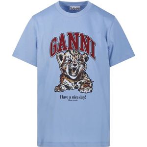 Ganni, Dames, Tops, Blauw, Maat: 2XS Katoen,