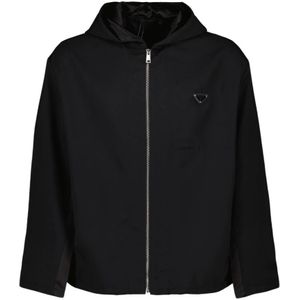 Prada Gabardine Hooded Jack , Black , Heren , Maat: L