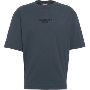 Dsquared2, Heren, Tops, Blauw, Maat: M Katoen,