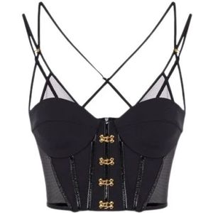 Elisabetta Franchi, Dames, Tops, Zwart, Maat: M Satijn,