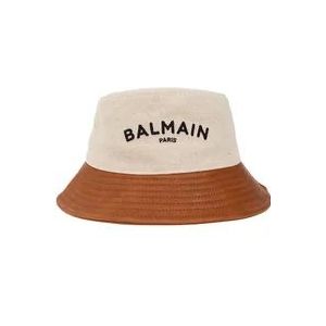 Balmain Bucket Hat met Logo , Beige , unisex , Maat: S