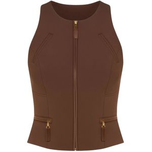 Elisabetta Franchi, Dames, Tops, Bruin, Maat: S Leer,