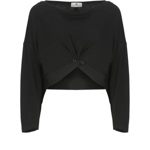 Elisabetta Franchi, Dames, Tops, Zwart, Maat: XS Viscose,
