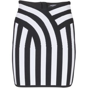 Balmain Korte gestreepte gebreide rok , Black , Dames , Maat: XL