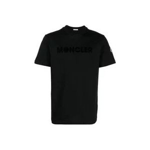 Moncler Branded Katoenen T-Shirt , Black , Heren , Maat: L