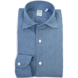Finamore, Heren, Overhemden, Blauw, Maat: XS Denim,