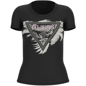 GUESS - Shirt - Olijfgroen - Slanke Pasvorm - Ronde Hals - Logoprint