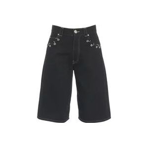 Pinko Stud Detail Denim Bermuda Shorts , Black , Dames , Maat: W26