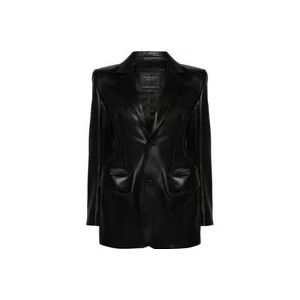 Balenciaga Zwarte leren jas met inkeping revers , Black , Dames , Maat: S