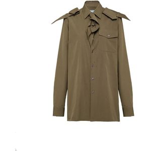 Prada - Blouse - Groen - Katoen - Knoopsluiting - Logo Detail