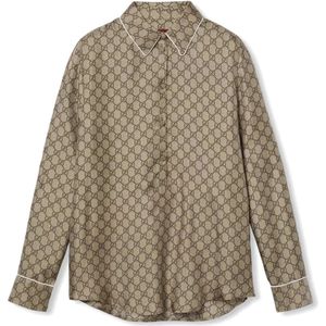 Gucci, Dames, Blouses & Shirts, Bruin, Maat: 2XL Zijde,