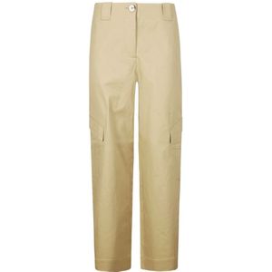 Ganni Herringbone Canvas Mid Waist Pants , Beige , Dames , Maat: S