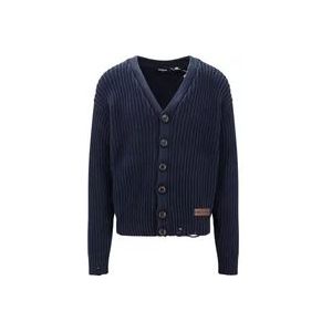 Dsquared2 Geribbelde V-Hals Cardigan , Blue , Heren , Maat: XL