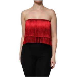 Dolce & Gabbana - Tube Top - Rood - 92% Zijde - Strapless Fringe Crop