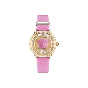 Versace Medusa Icon Leren Horloge Roze Goud , Pink , Dames , Maat: ONE Size