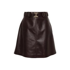 Chloé Bruine Leren A-Lijn Rok met Afneembare Riem , Brown , Dames , Maat: M