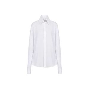 Balmain Witte Juweelversierde Katoenen Overhemd , White , Dames , Maat: M