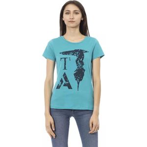 Trussardi - T-shirt - Lichtblauw - Elegant met Frontprint