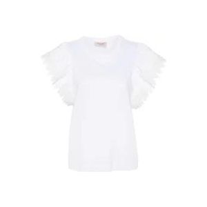Twinset Geborduurde Mouwen T-Shirt , White , Dames , Maat: XS