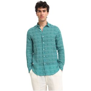Peninsula, Heren, Overhemden, Groen, Maat: M Linnen,