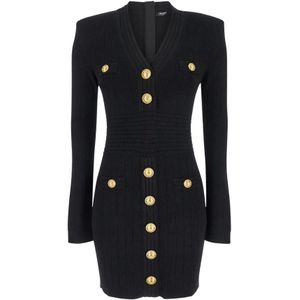 Balmain Zwarte Gebreide Knoopjurk , Black , Dames , Maat: S