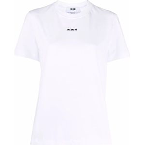 Msgm - Casual T-Shirt - Wit - Katoen - Ronde Hals - Korte Mouwen