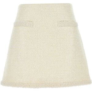 Plooirok - Crème - Bouclé Stof - Parel- en Paillettenversieringen