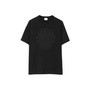 Burberry Geruit Katoenen T-shirt met Wapenschild , Black , Heren , Maat: XL