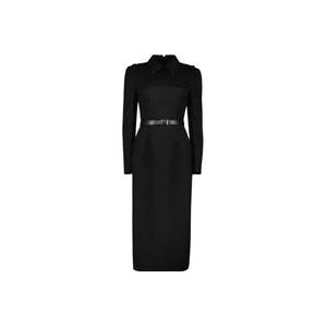 Prada Stretch tweed jurk met klassieke kraag , Black , Dames , Maat: S